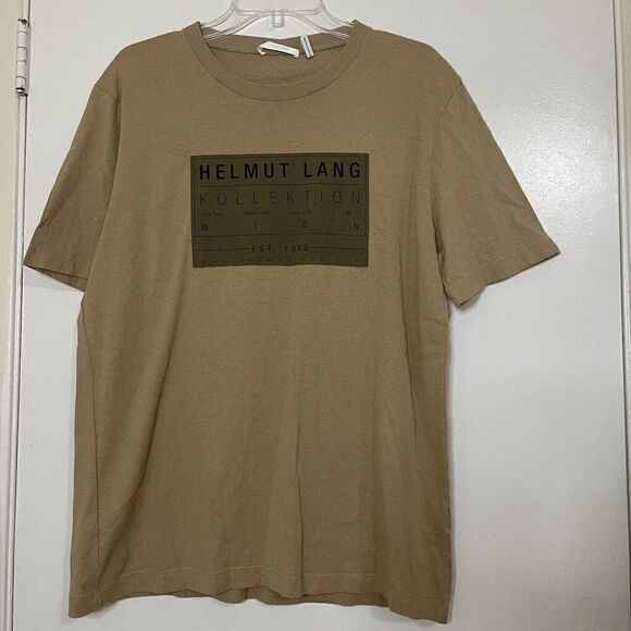 HELMUT LANG tan brown graphic crew neck short sleeve tshirt size medium - Picture 1 of 6